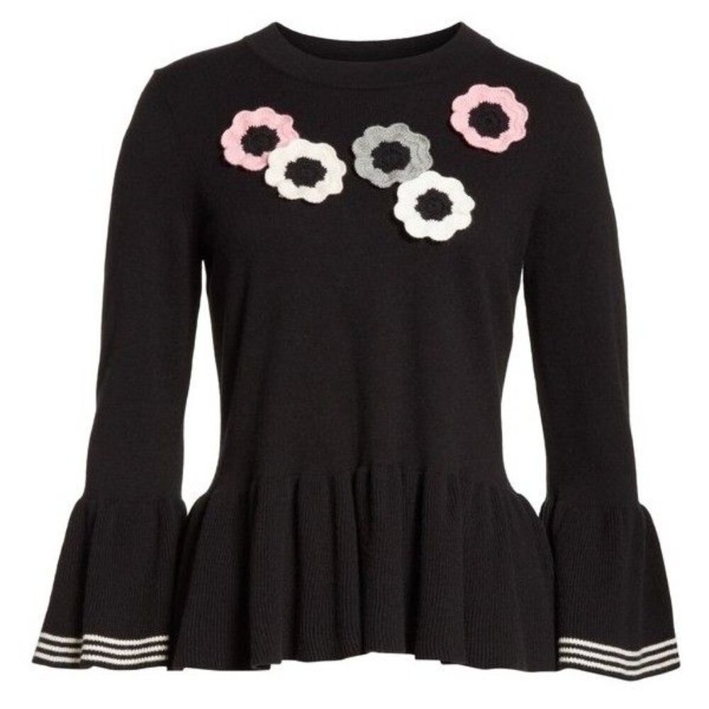 Kate Spade Floral Crochet Accent Bell Sleeve Peplum Sweater BNWT